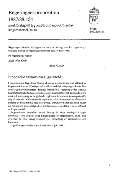 Omslaget till prop. 1987/88:154