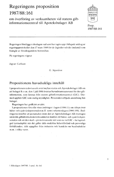 Omslaget till prop. 1987/88:161