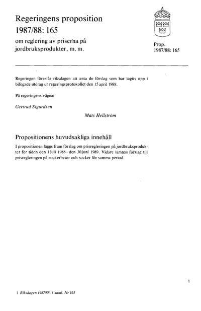 Omslaget till prop. 1987/88:165