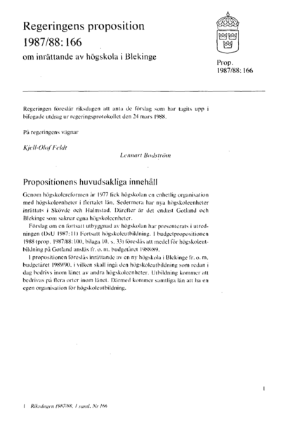 Omslaget till prop. 1987/88:166