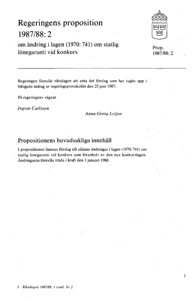 Omslaget till prop. 1987/88:2