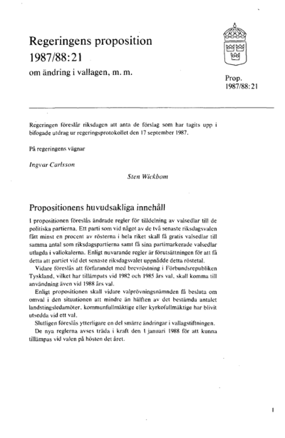 Omslaget till prop. 1987/88:21