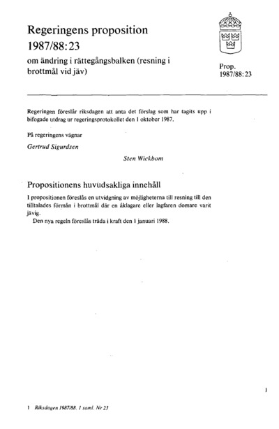 Omslaget till prop. 1987/88:23