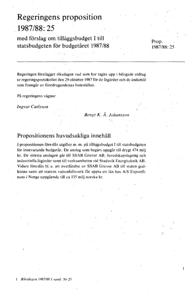 Omslaget till prop. 1987/88:25
