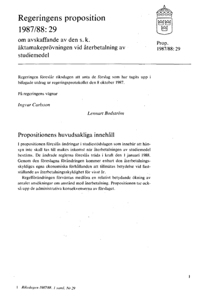 Omslaget till prop. 1987/88:29