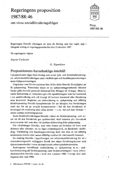 Omslaget till prop. 1987/88:46