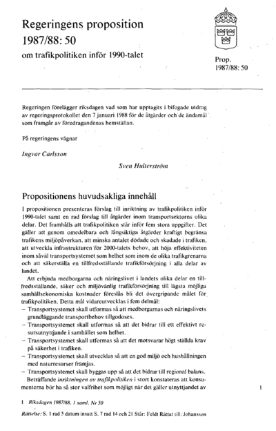 Omslaget till prop. 1987/88:50