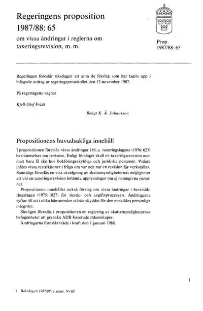 Omslaget till prop. 1987/88:65