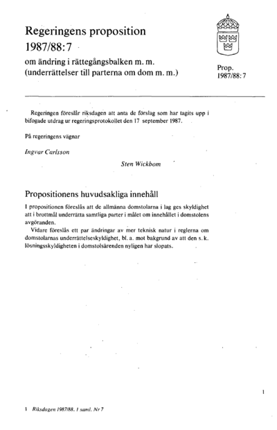 Omslaget till prop. 1987/88:7