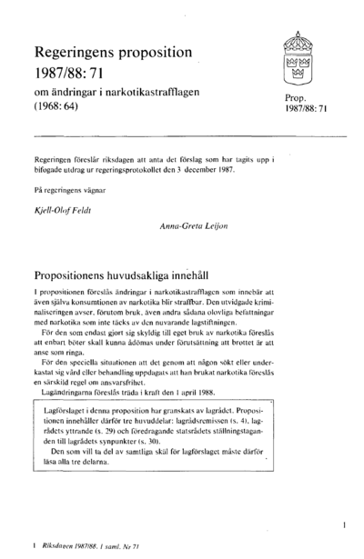 Omslaget till prop. 1987/88:71