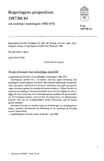 Omslaget till prop. 1987/88:84