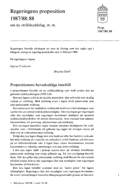 Omslaget till prop. 1987/88:88