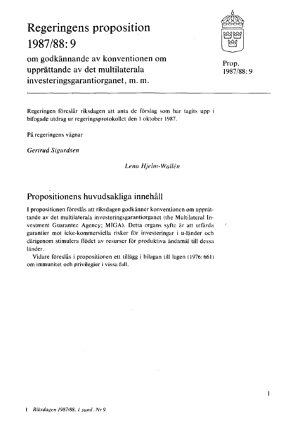 Omslaget till prop. 1987/88:9