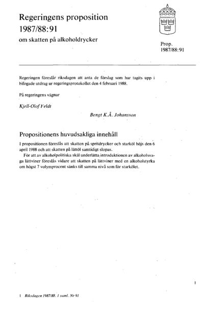 Omslaget till prop. 1987/88:91