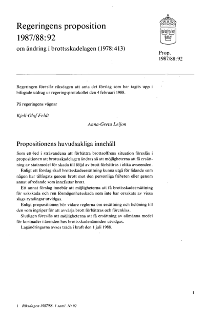 Omslaget till prop. 1987/88:92