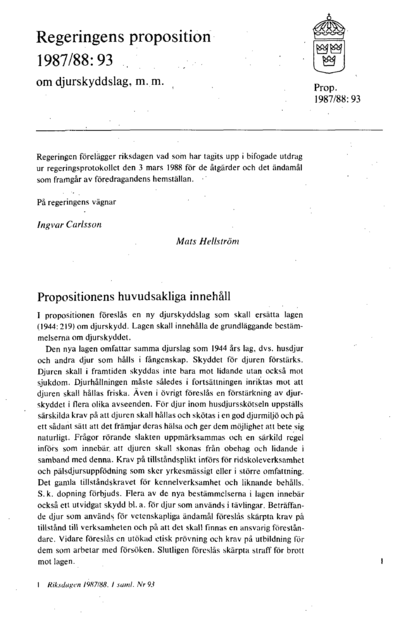 Omslaget till prop. 1987/88:93