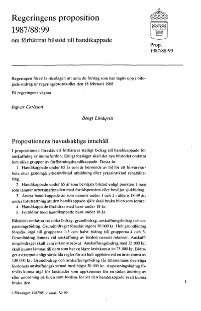 Omslaget till prop. 1987/88:99