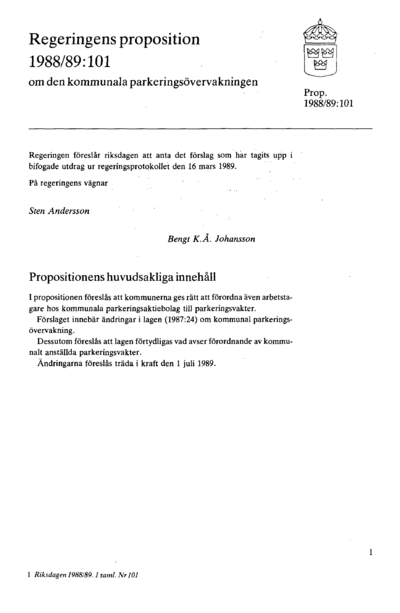 Omslaget till prop. 1988/89:101