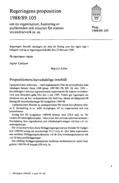 Omslaget till prop. 1988/89:105