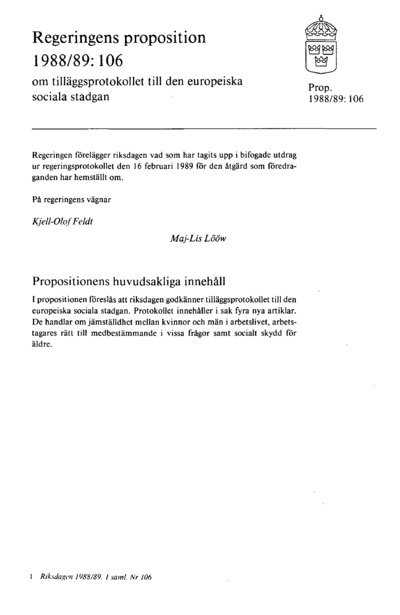 Omslaget till prop. 1988/89:106