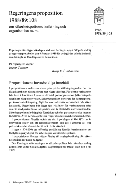 Omslaget till prop. 1988/89:108