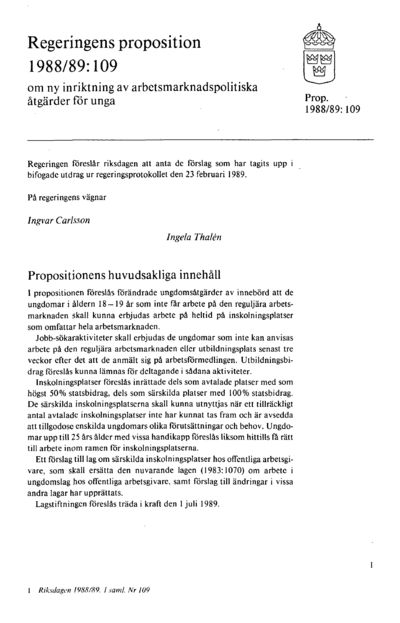 Omslaget till prop. 1988/89:109