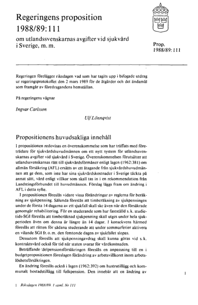 Omslaget till prop. 1988/89:111