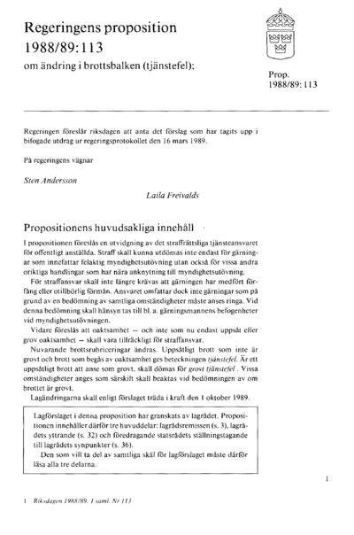 Omslaget till prop. 1988/89:113