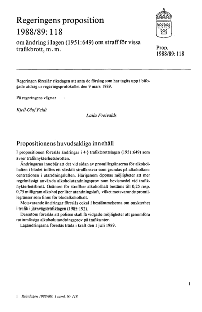 Omslaget till prop. 1988/89:118