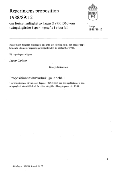 Omslaget till prop. 1988/89:12