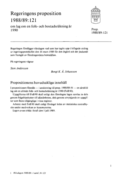 Omslaget till prop. 1988/89:121