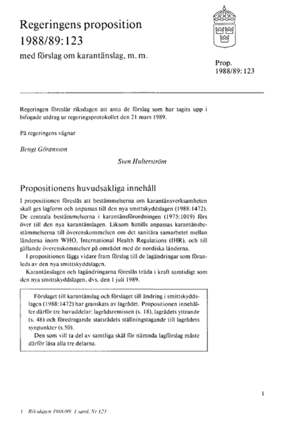 Omslaget till prop. 1988/89:123