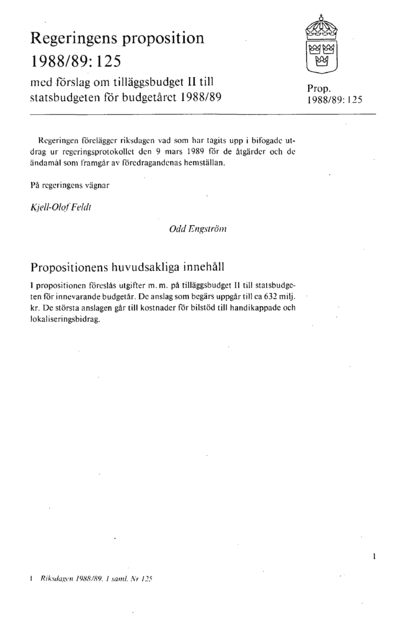 Omslaget till prop. 1988/89:125