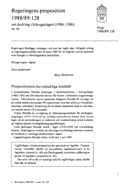 Omslaget till prop. 1988/89:128