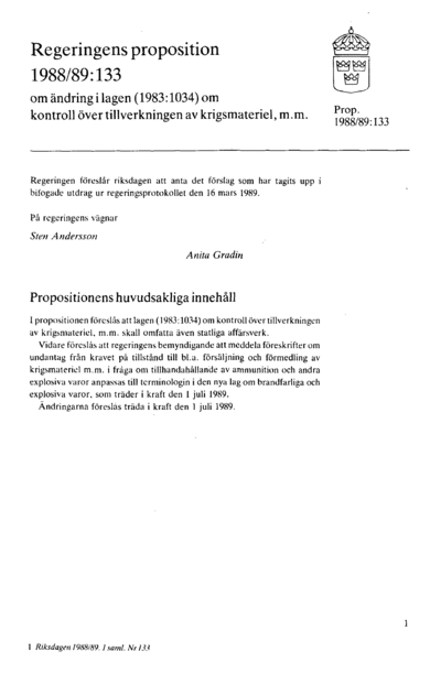 Omslaget till prop. 1988/89:133
