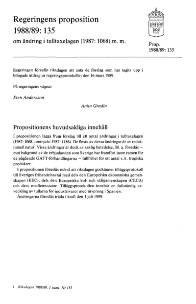 Omslaget till prop. 1988/89:135