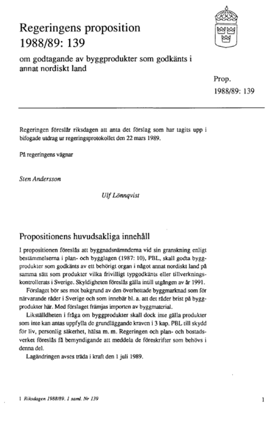 Omslaget till prop. 1988/89:139