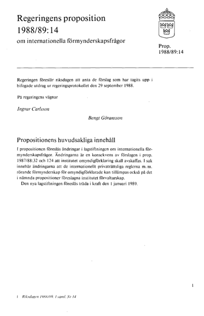 Omslaget till prop. 1988/89:14