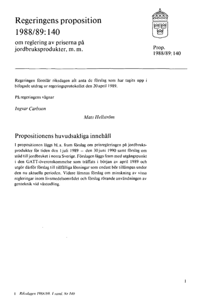Omslaget till prop. 1988/89:140