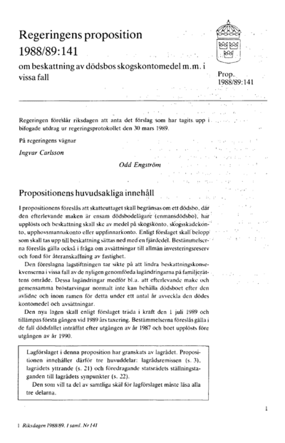 Omslaget till prop. 1988/89:141