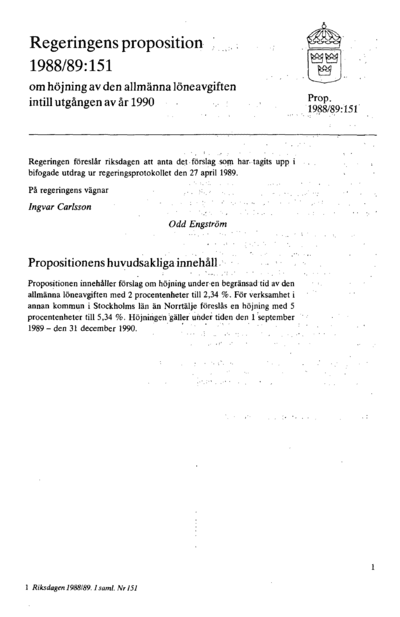 Omslaget till prop. 1988/89:151