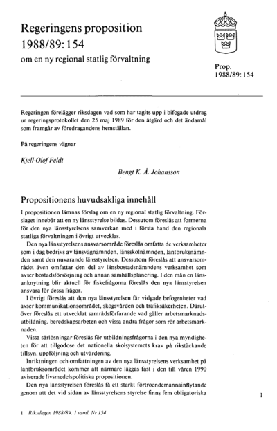 Omslaget till prop. 1988/89:154