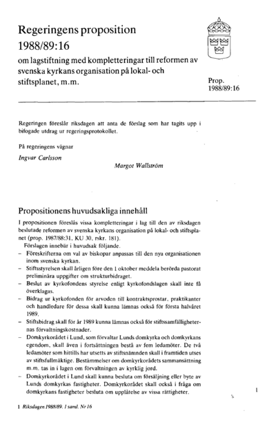 Omslaget till prop. 1988/89:16