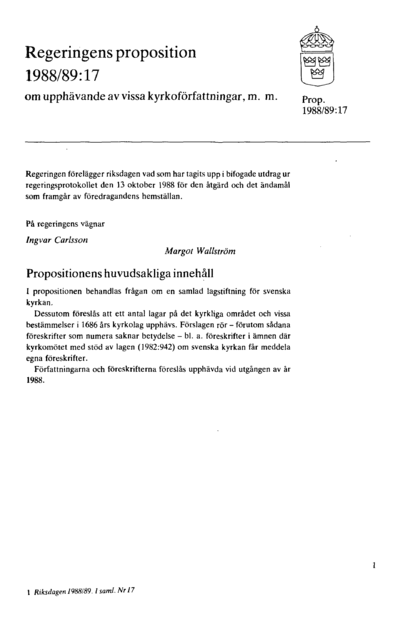 Omslaget till prop. 1988/89:17