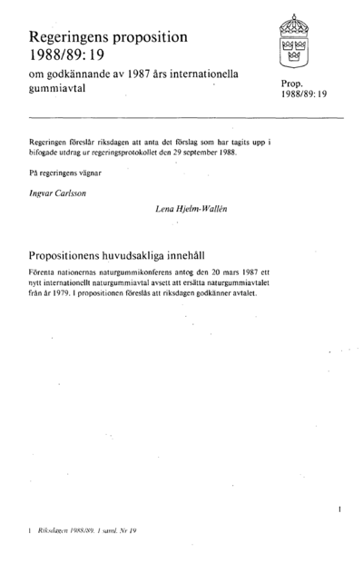 Omslaget till prop. 1988/89:19