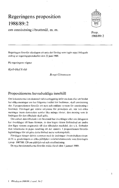 Omslaget till prop. 1988/89:2