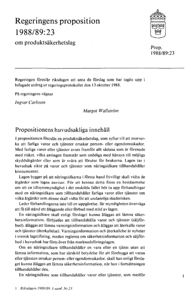 Omslaget till prop. 1988/89:23