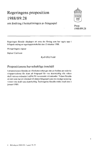 Omslaget till prop. 1988/89:28