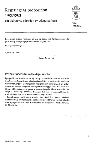 Omslaget till prop. 1988/89:3