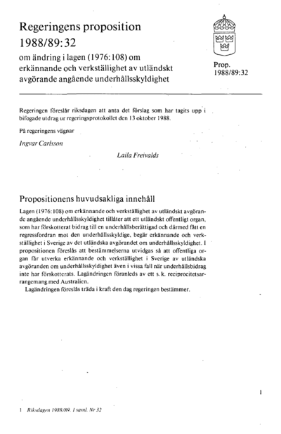 Omslaget till prop. 1988/89:32